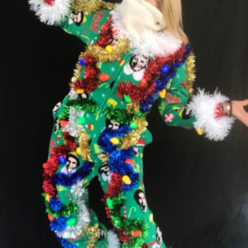 LIGHT UP Elf Onesie Ugly christmas Sweater Party Winner Size Small